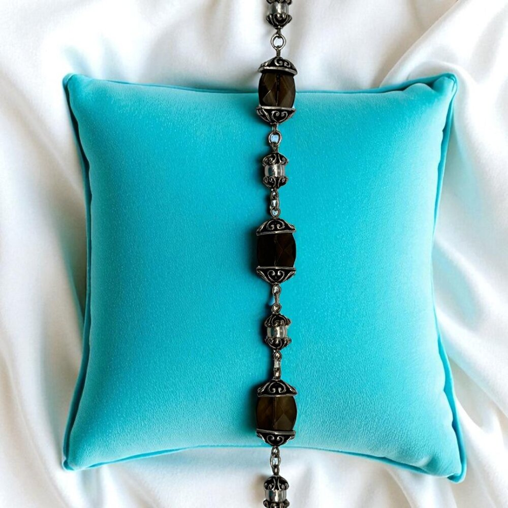 Brighton Night Mist Silver Tone Scrolled Smokey Quartz Stone Necklace & Bracelet - Picture 7 of 13